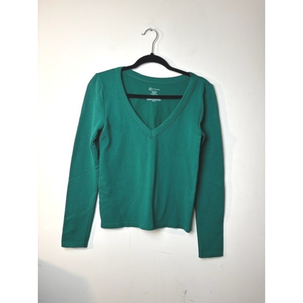No Boundaries XL 15-17 Henley Y2K Green Ribbed V Neck Long Sleeve Top
